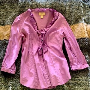 Loft purple ruffle button up